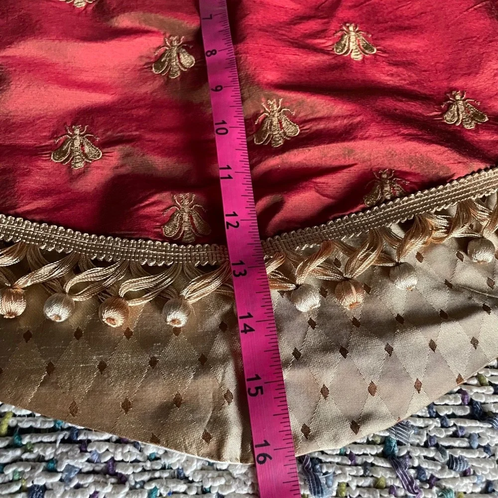 Bumblebee Glory Valance silk window treatment embroidered gold bumblebees red